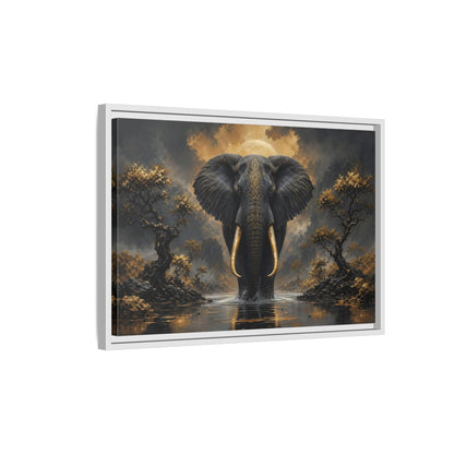 Side Mockup 1. Animals Golden Elephant Black Gold Elephant shown as stretched canvas wall art