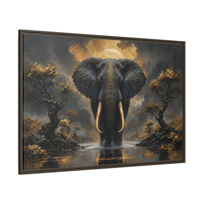 Side Mockup 8. Animals Golden Elephant Black Gold Elephant shown as stretched canvas wall art