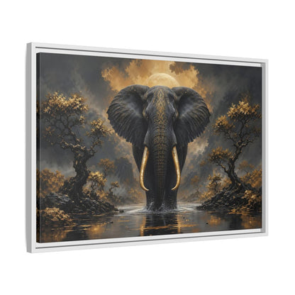Side Mockup 10. Animals Golden Elephant Black Gold Elephant shown as stretched canvas wall art