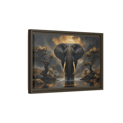 Side Mockup 5. Animals Golden Elephant Black Gold Elephant shown as stretched canvas wall art