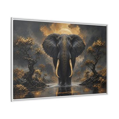 Side Mockup 7. Animals Golden Elephant Black Gold Elephant shown as stretched canvas wall art