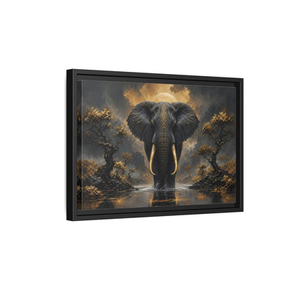 Side Mockup 6. Animals Golden Elephant Black Gold Elephant shown as stretched canvas wall art