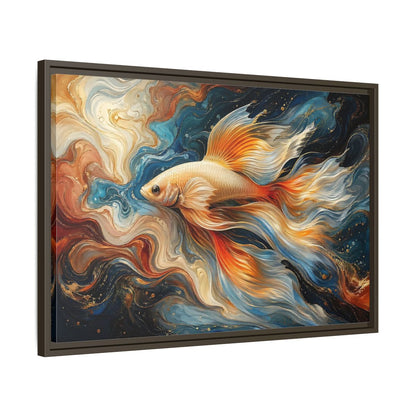 Side Mockup 11. Animals Golden Fish Abstract Gold Fish Art shown as stretched canvas wall art