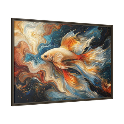 Side Mockup 8. Animals Golden Fish Abstract Gold Fish Art shown as stretched canvas wall art
