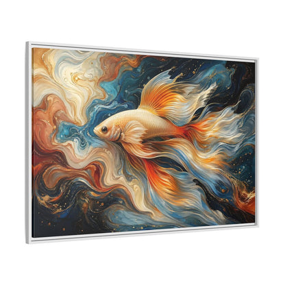 Side Mockup 7. Animals Golden Fish Abstract Gold Fish Art shown as stretched canvas wall art