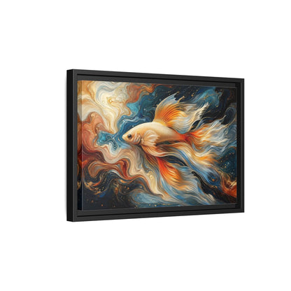 Side Mockup 6. Animals Golden Fish Abstract Gold Fish Art shown as stretched canvas wall art