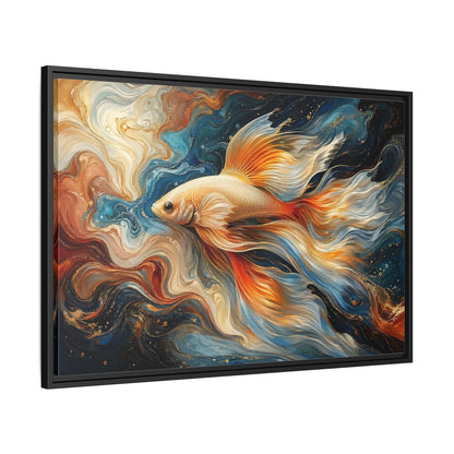 Side Mockup 13. Animals Golden Fish Abstract Gold Fish Art shown as stretched canvas wall art