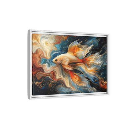 Side Mockup 1. Animals Golden Fish Abstract Gold Fish Art shown as stretched canvas wall art