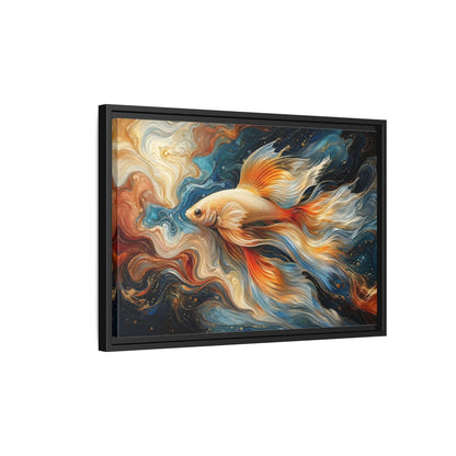 Side Mockup 3. Animals Golden Fish Abstract Gold Fish Art shown as stretched canvas wall art