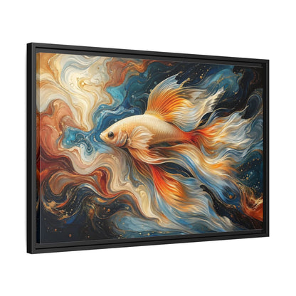 Side Mockup 14. Animals Golden Fish Abstract Gold Fish Art shown as stretched canvas wall art