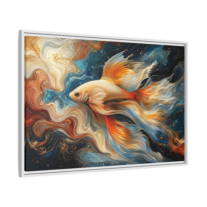 Side Mockup 9. Animals Golden Fish Abstract Gold Fish Art shown as stretched canvas wall art
