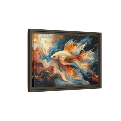Side Mockup 5. Animals Golden Fish Abstract Gold Fish Art shown as stretched canvas wall art