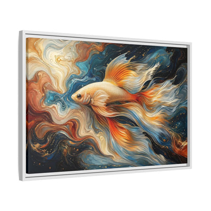 Side Mockup 10. Animals Golden Fish Abstract Gold Fish Art shown as stretched canvas wall art