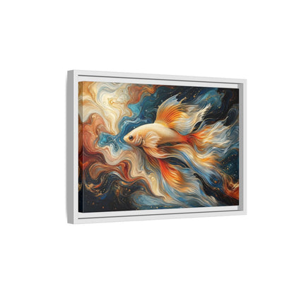 Side Mockup 4. Animals Golden Fish Abstract Gold Fish Art shown as stretched canvas wall art