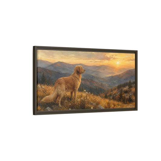 Main Mockup. Animals Golden Retriever Golden Retriever Sunset shown as stretched canvas wall art