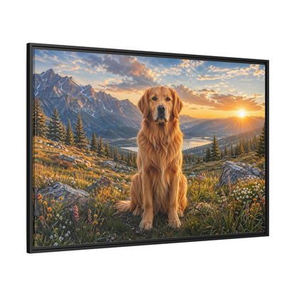 Side Mockup 12. Animals Golden Retriever Golden Mountain Sunset shown as stretched canvas wall art