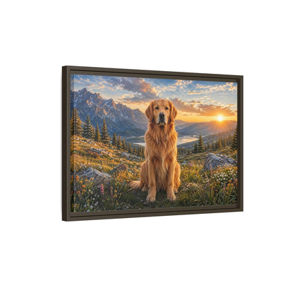 Side Mockup 2. Animals Golden Retriever Golden Mountain Sunset shown as stretched canvas wall art