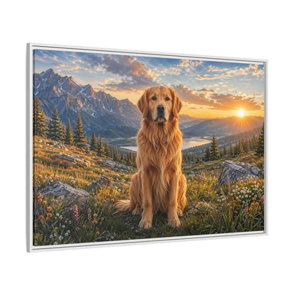 Side Mockup 7. Animals Golden Retriever Golden Mountain Sunset shown as stretched canvas wall art