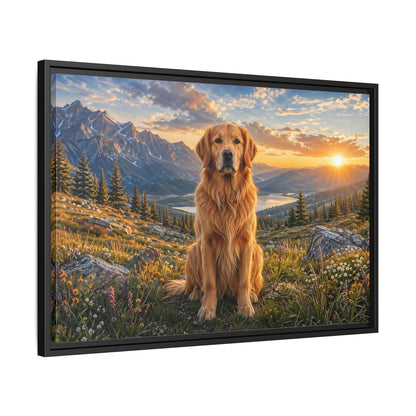 Side Mockup 14. Animals Golden Retriever Golden Mountain Sunset shown as stretched canvas wall art