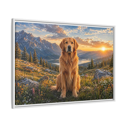 Side Mockup 9. Animals Golden Retriever Golden Mountain Sunset shown as stretched canvas wall art