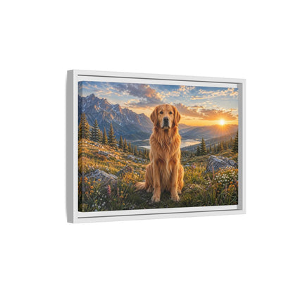 Side Mockup 4. Animals Golden Retriever Golden Mountain Sunset shown as stretched canvas wall art