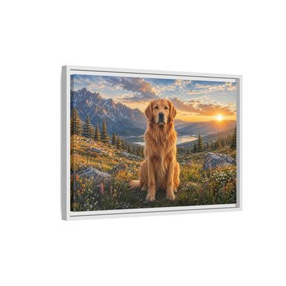 Side Mockup 1. Animals Golden Retriever Golden Mountain Sunset shown as stretched canvas wall art