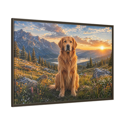 Side Mockup 8. Animals Golden Retriever Golden Mountain Sunset shown as stretched canvas wall art