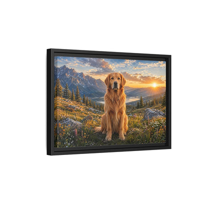 Side Mockup 6. Animals Golden Retriever Golden Mountain Sunset shown as stretched canvas wall art