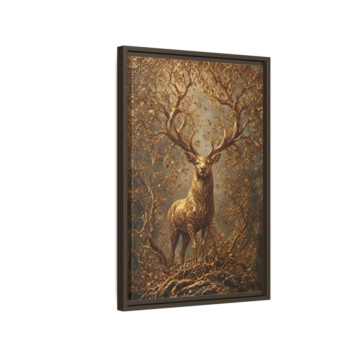 Side Mockup 2. Animals Golden Stag Golden Stag shown as stretched canvas wall art
