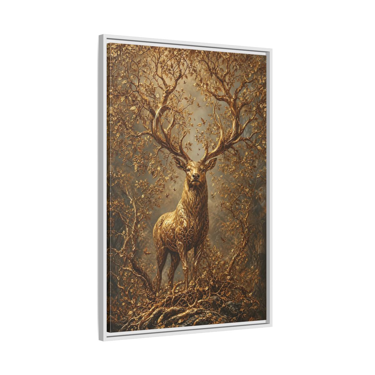 Side Mockup 9. Animals Golden Stag Golden Stag shown as stretched canvas wall art