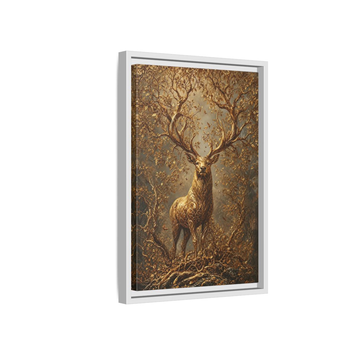 Side Mockup 4. Animals Golden Stag Golden Stag shown as stretched canvas wall art