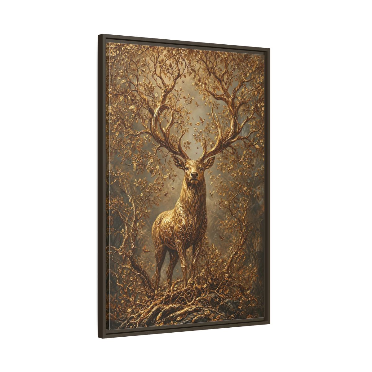 Main Mockup. Animals Golden Stag Golden Stag shown as stretched canvas wall art