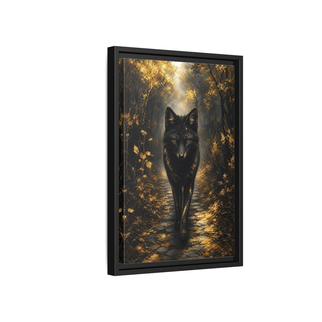Side Mockup 6. Animals Golden Wolf Golden Black shown as stretched canvas wall art