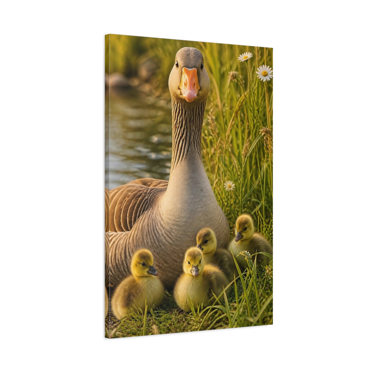 Main Mockup. Animals Goose And Goslings shown as canvas print