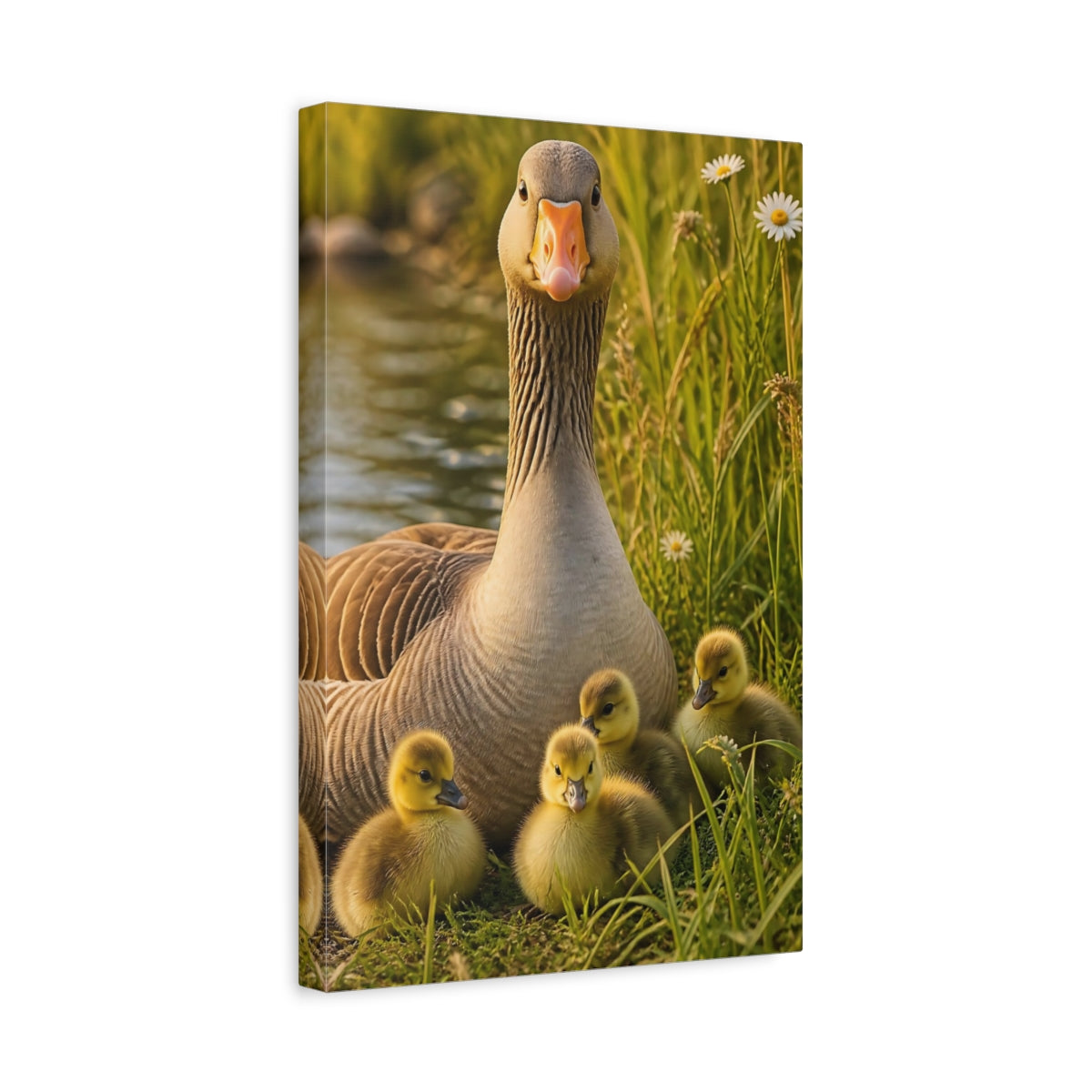 Side Mockup 4. Animals Goose And Goslings shown as canvas print