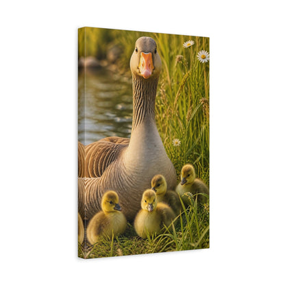 Side Mockup 4. Animals Goose And Goslings shown as canvas print