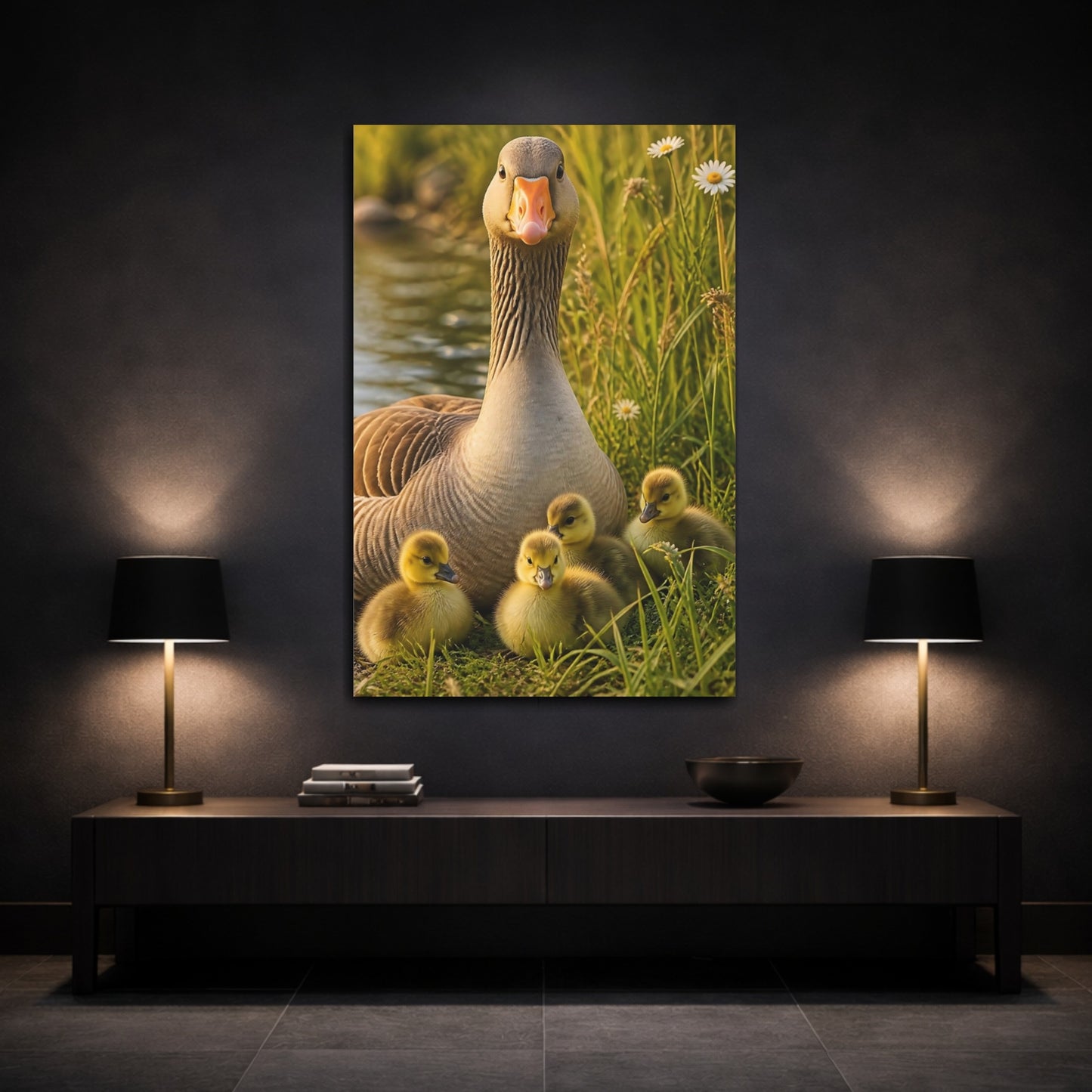 Mockup 3. Animals Goose And Goslings shown as canvas print