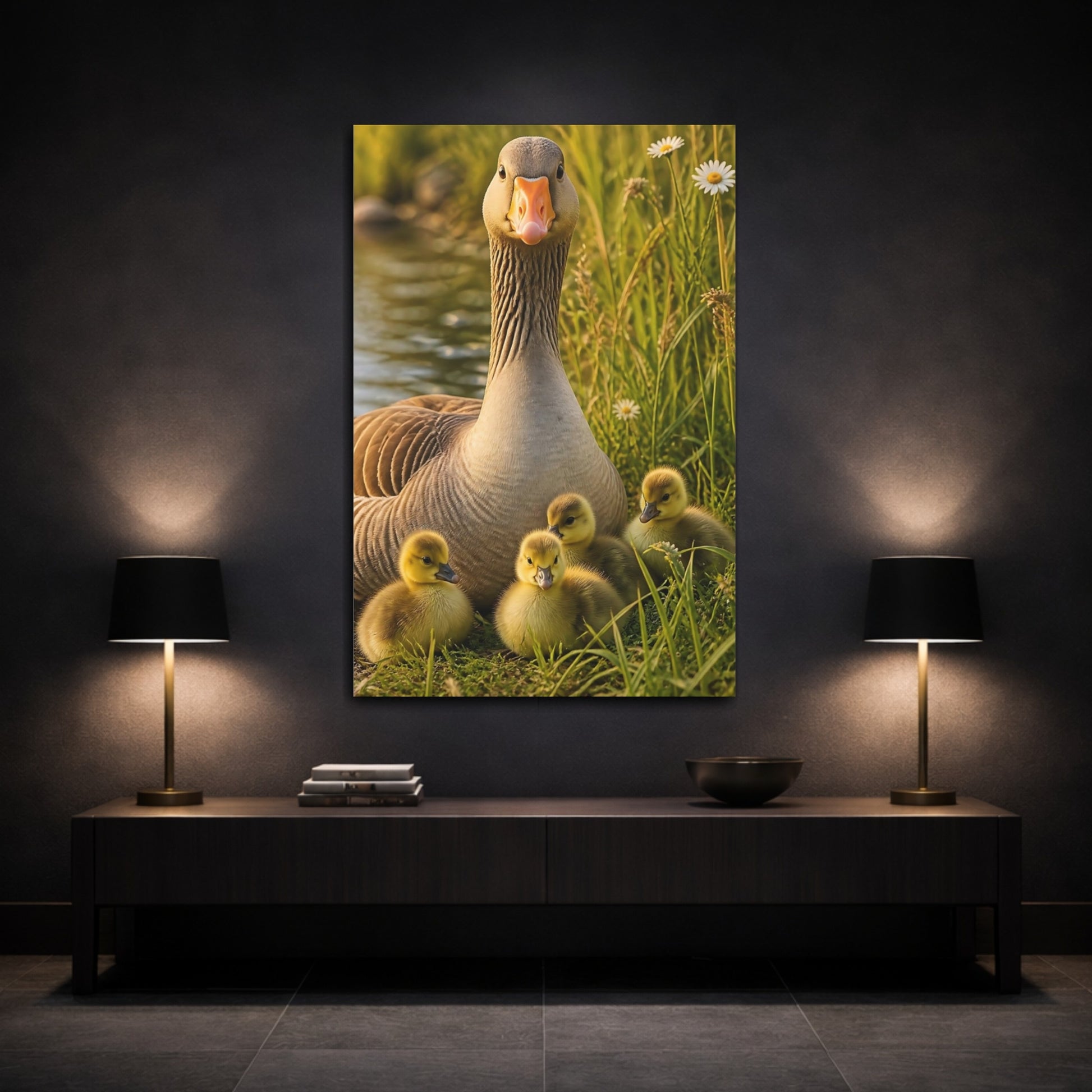 Mockup 3. Animals Goose And Goslings shown as canvas print