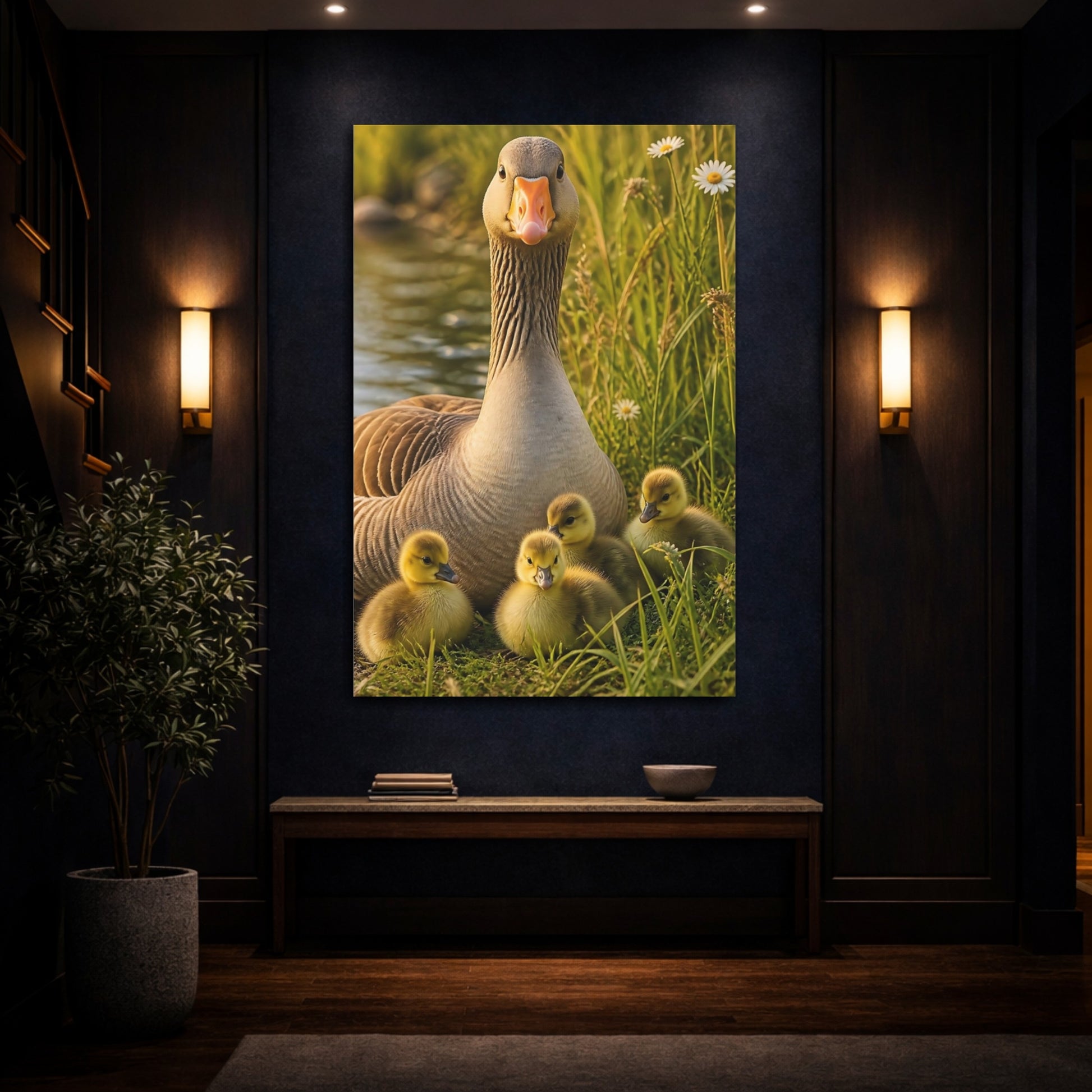 Mockup 4. Animals Goose And Goslings shown as canvas print