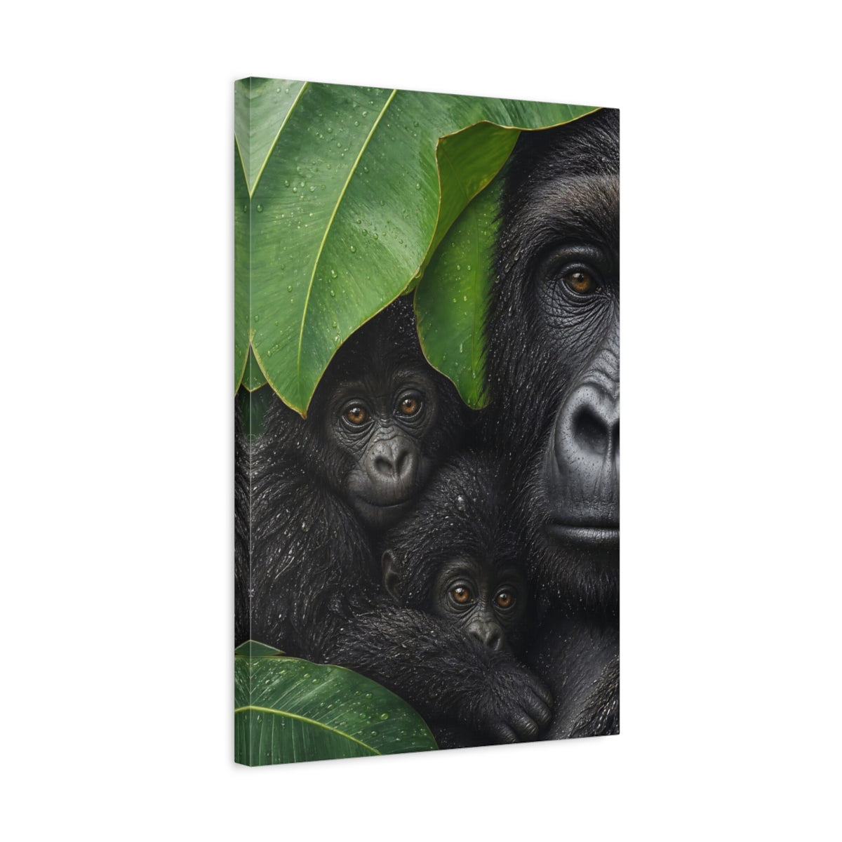 Side Mockup 3. Animals Gorillas Black And Green shown as stretched canvas wall art