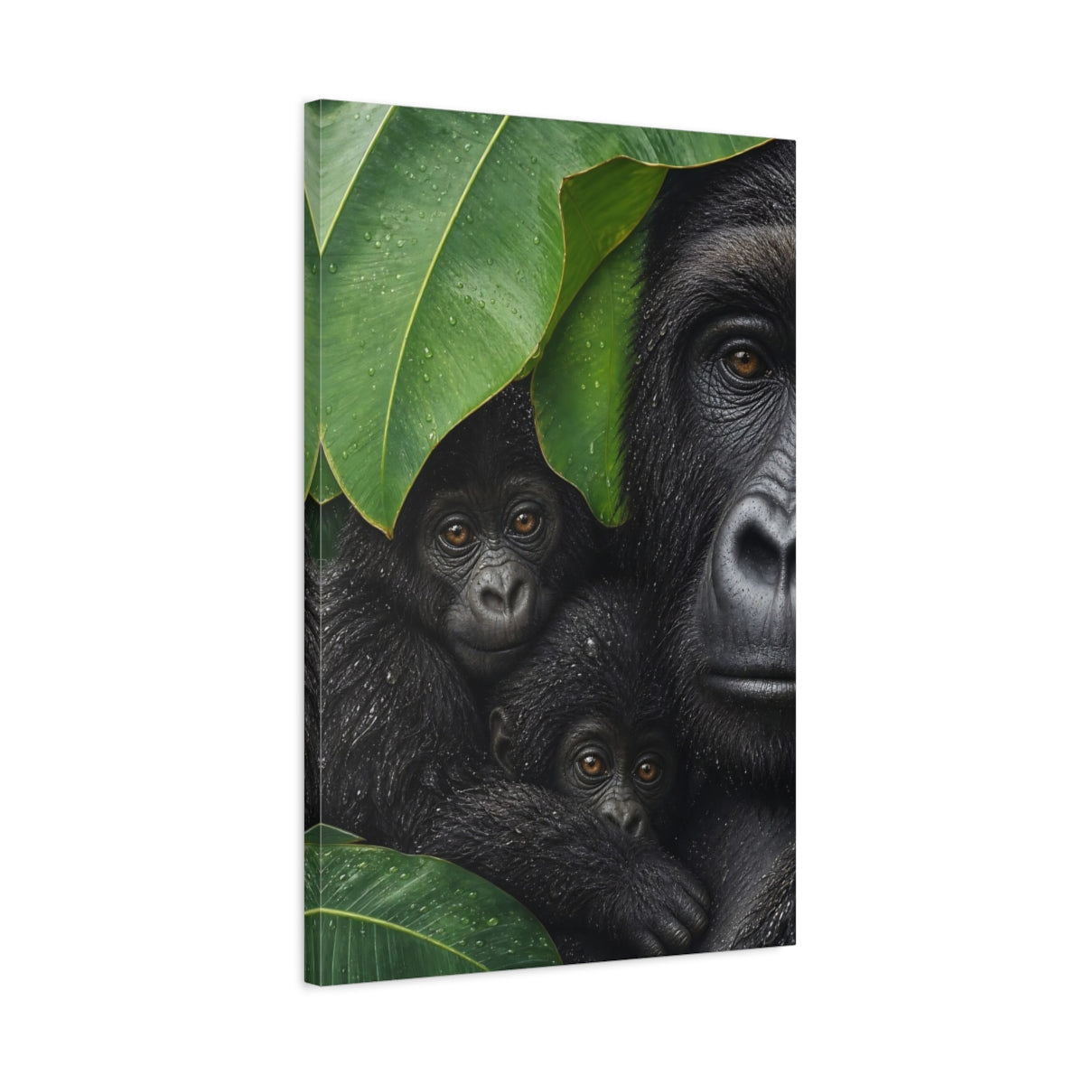 Side Mockup 2. Animals Gorillas Black And Green shown as stretched canvas wall art