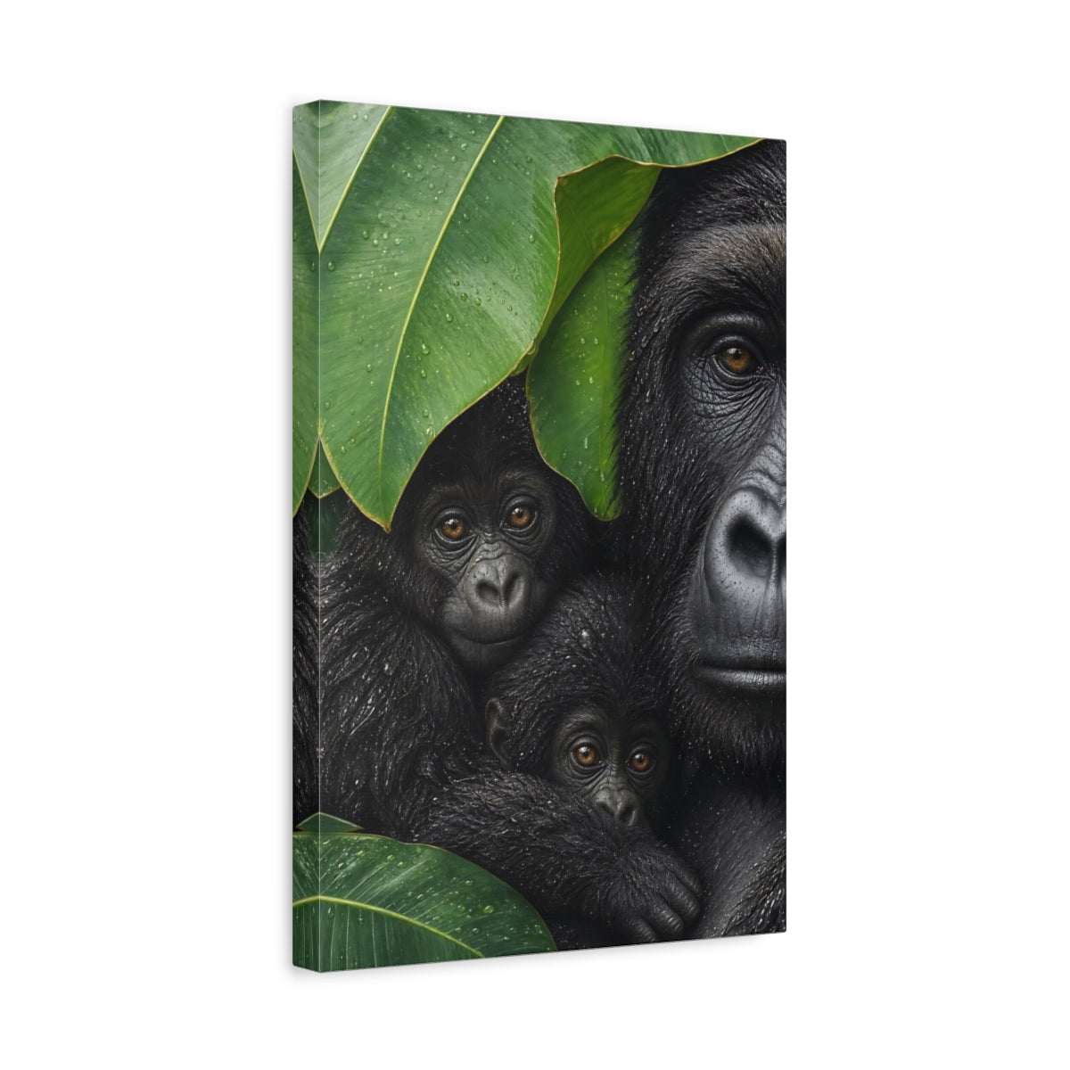 Side Mockup 4. Animals Gorillas Black And Green shown as stretched canvas wall art
