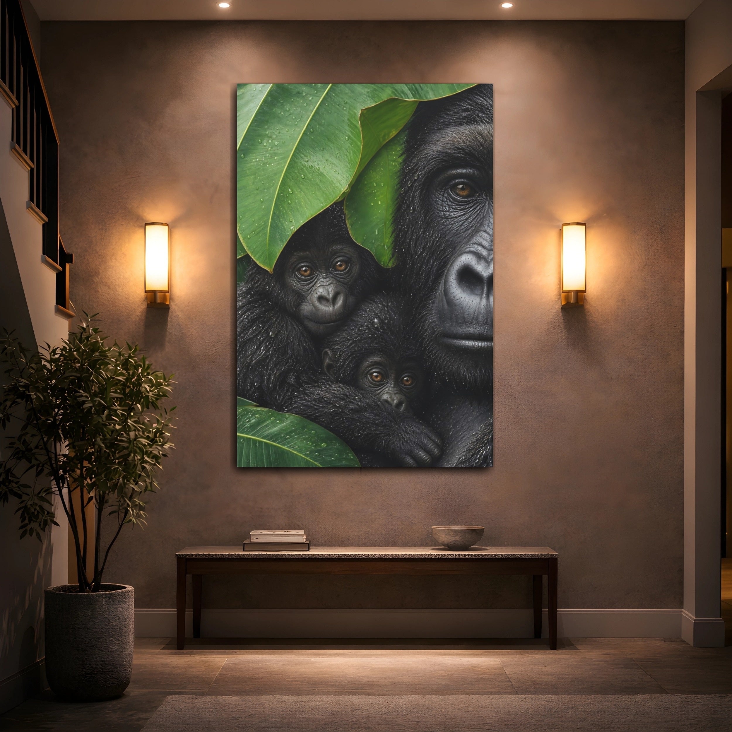 Mockup 2. Animals Gorillas Black And Green shown as stretched canvas wall art