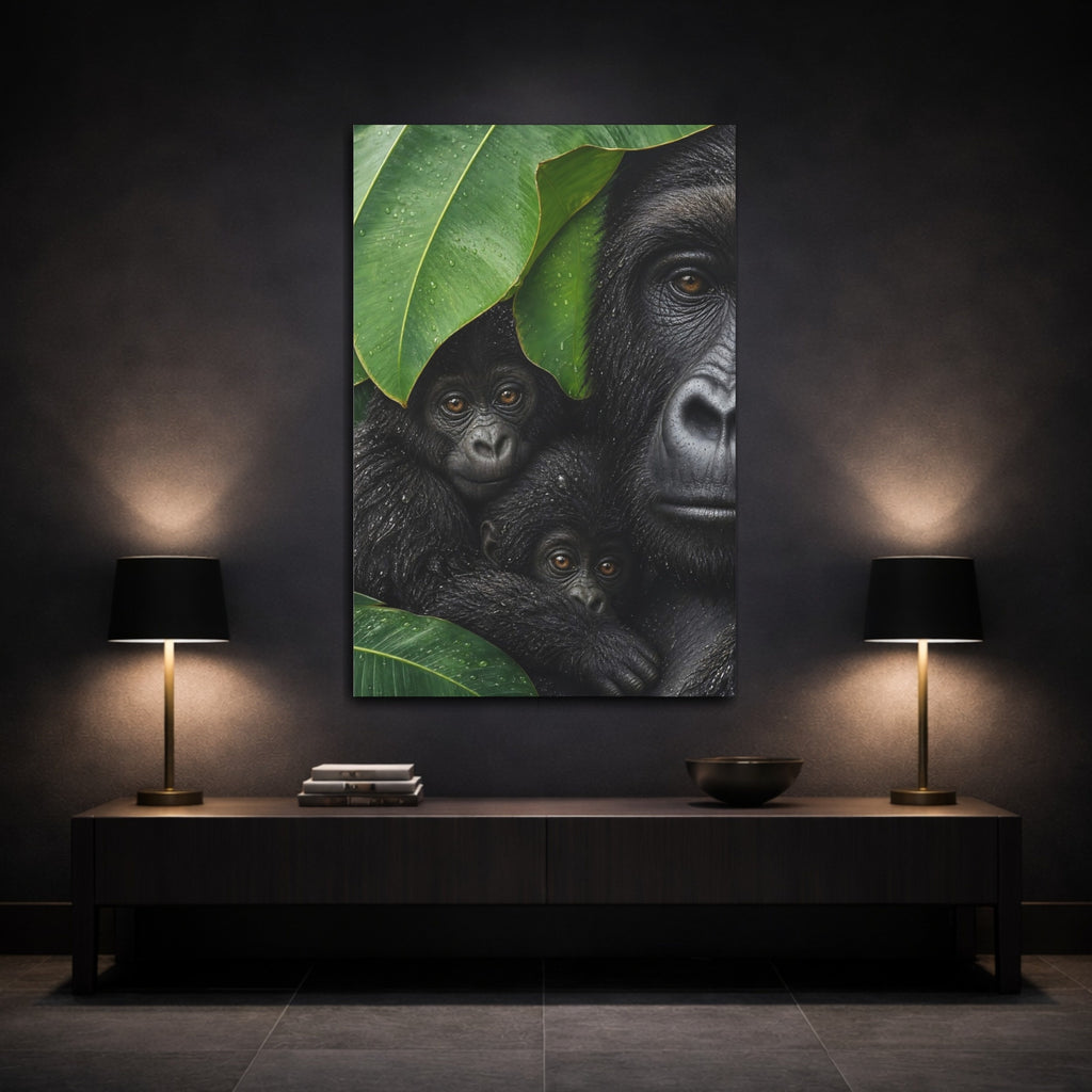 Mockup 3. Animals Gorillas Black And Green shown as stretched canvas wall art