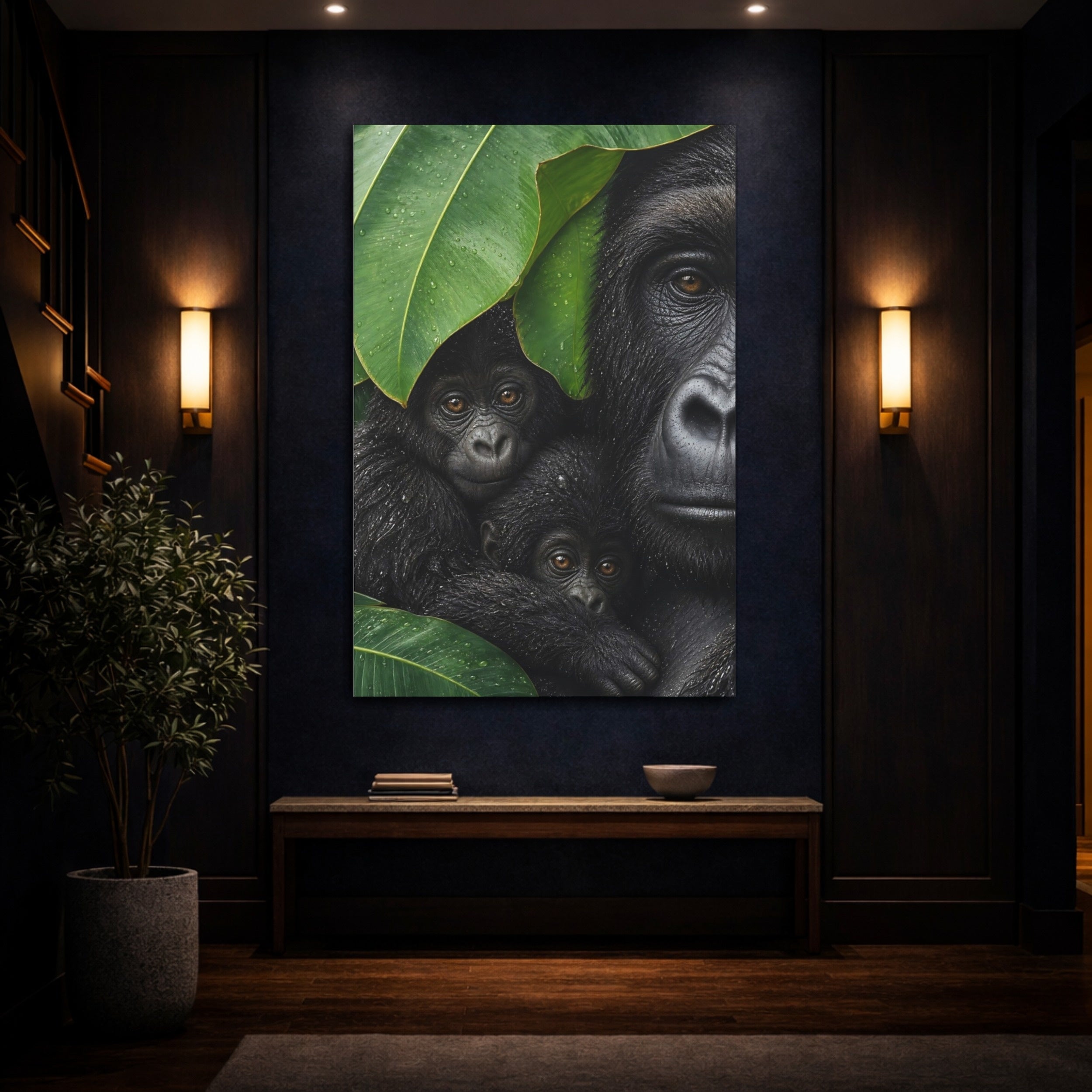Mockup 4. Animals Gorillas Black And Green shown as stretched canvas wall art