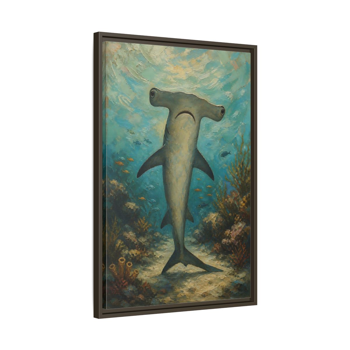 Side Mockup 11. Animals Hammerhead Shark Hammerhead Shark Blue shown as stretched canvas wall art