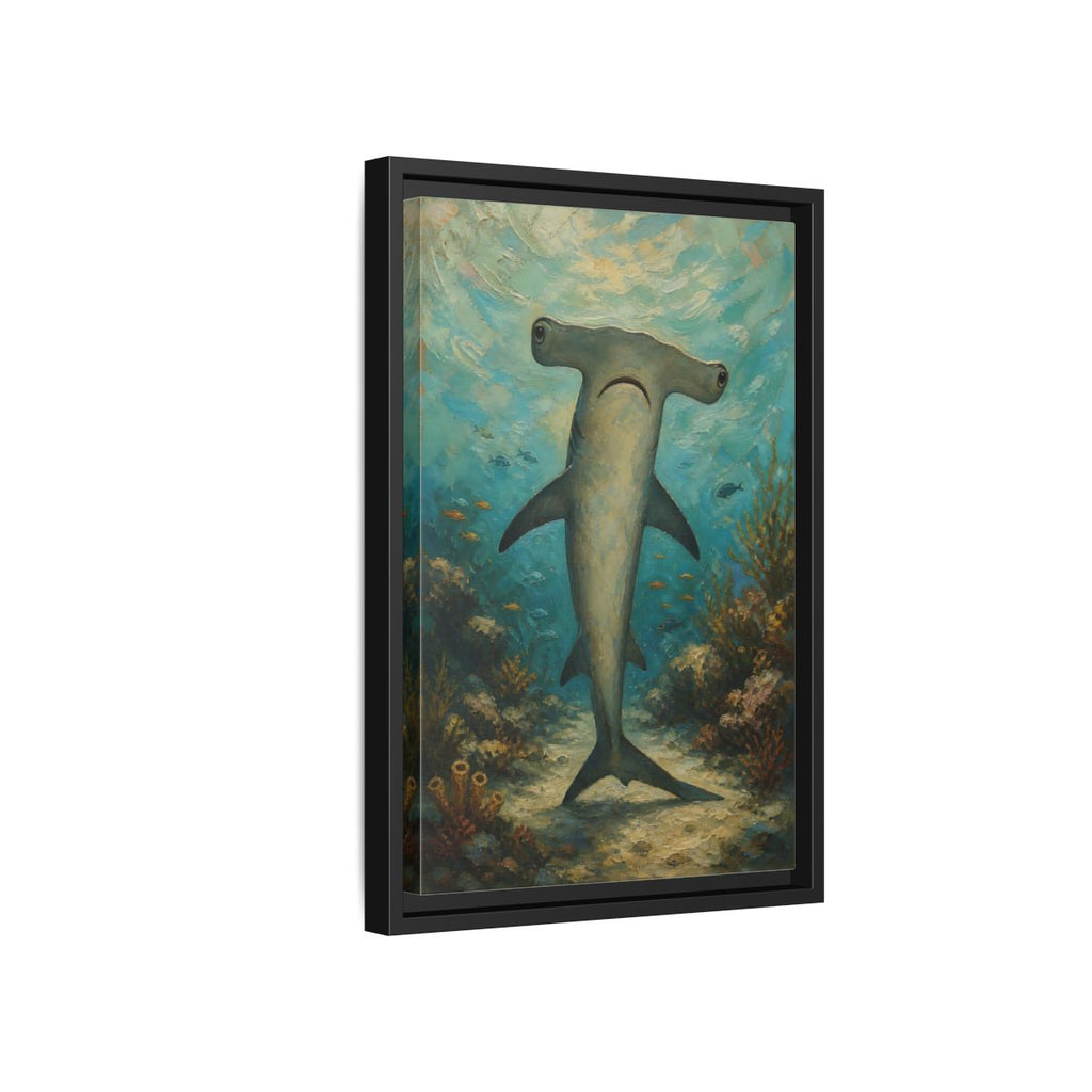 Side Mockup 6. Animals Hammerhead Shark Hammerhead Shark Blue shown as stretched canvas wall art