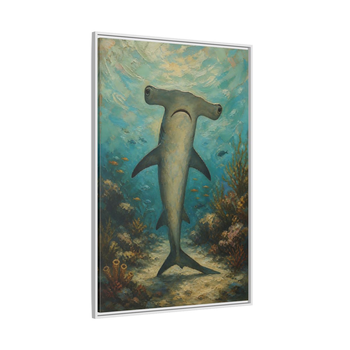 Side Mockup 7. Animals Hammerhead Shark Hammerhead Shark Blue shown as stretched canvas wall art