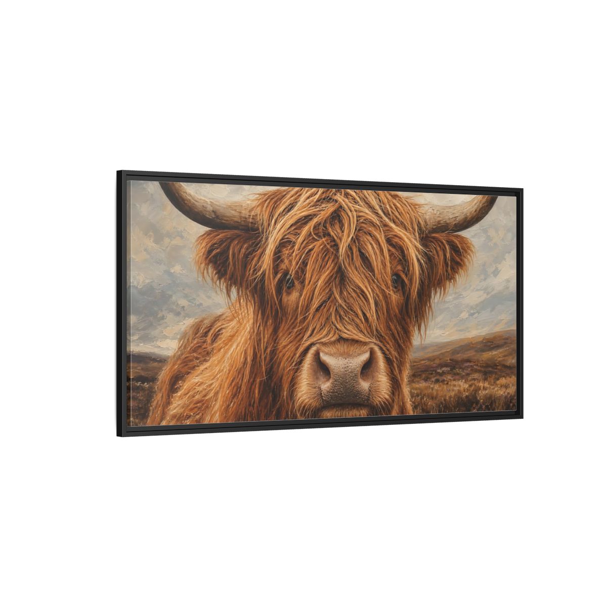 Side Mockup 5. Animals Highland Cow Brown Highland Cow shown as stretched canvas wall art