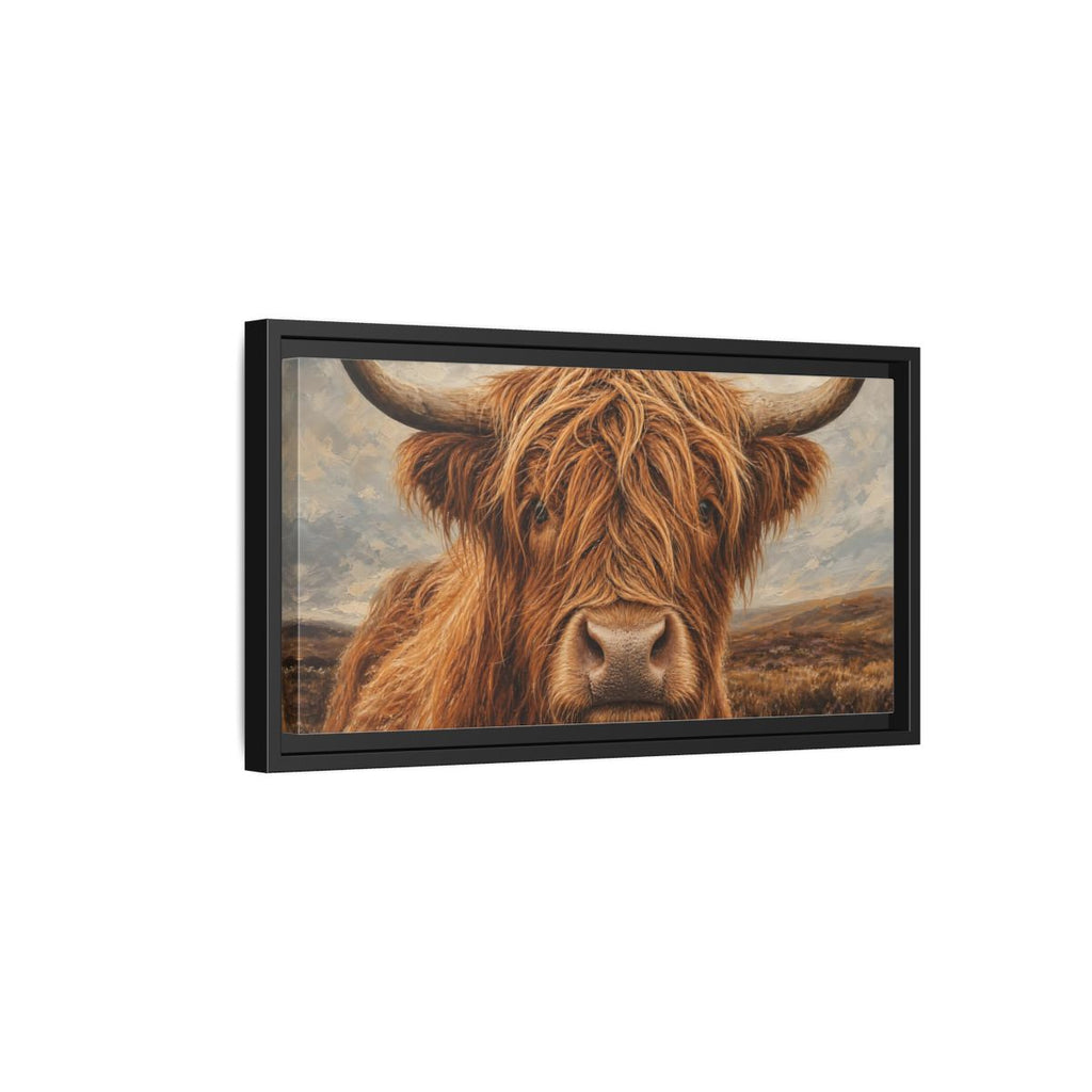 Side Mockup 8. Animals Highland Cow Brown Highland Cow shown as stretched canvas wall art